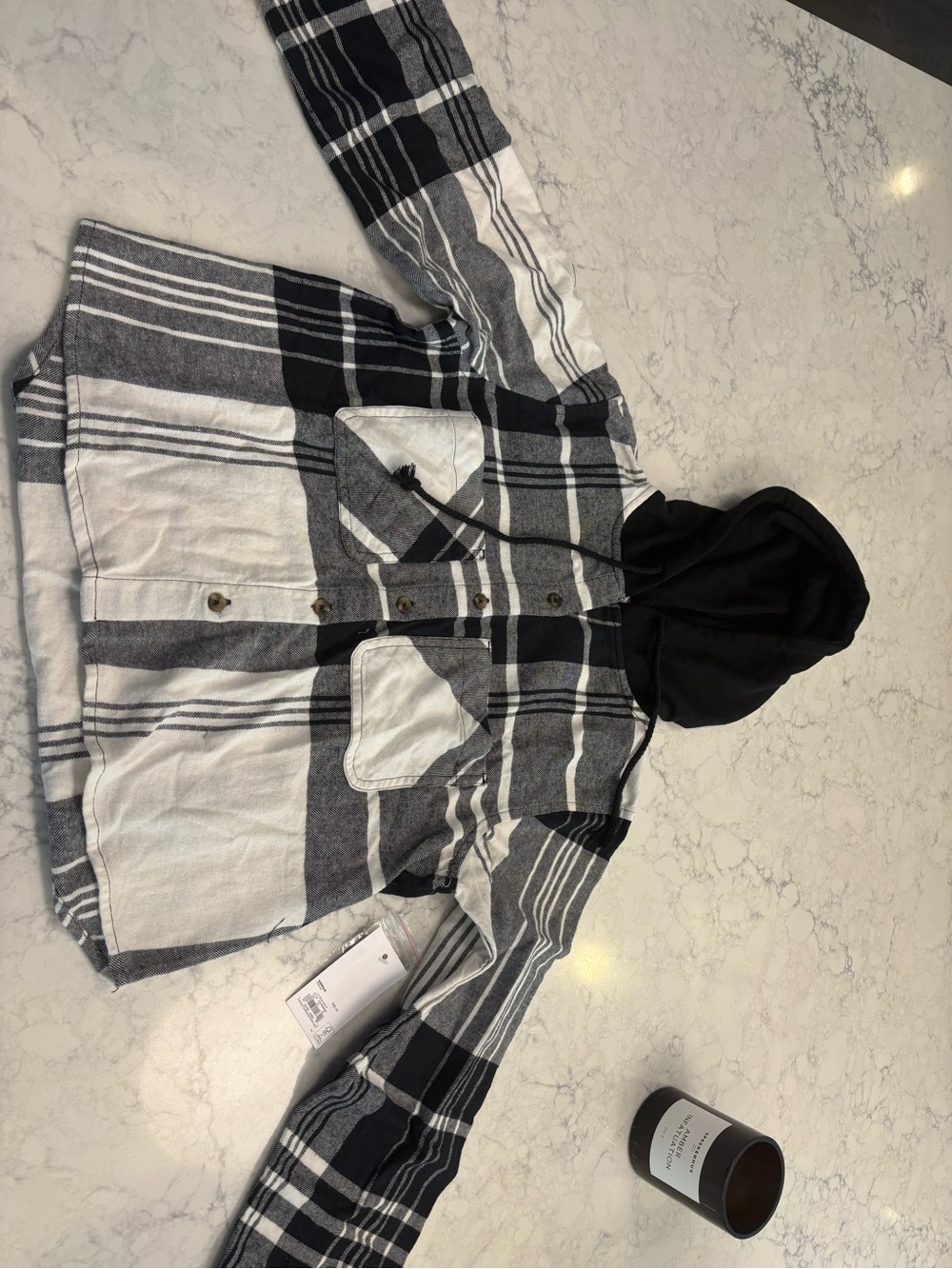 Kohl's Black & White Plaid Hooded Shacket